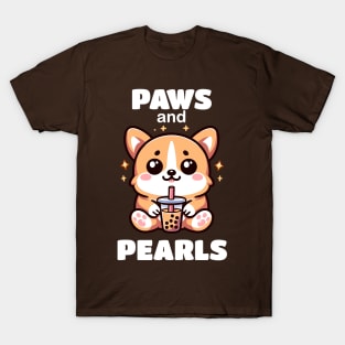 Cute Little Baby Corgi Drinking Bubble Boba Tea T-Shirt